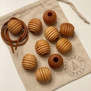 Montessori Wood Lacing Beads with Leather Cord